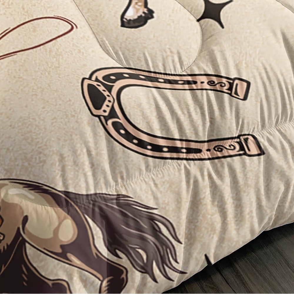 Western Cowboy Comforter Set Full Size, Rodeo Riding Bull With Cacti Set 3-Piece - Picture 6 of 8